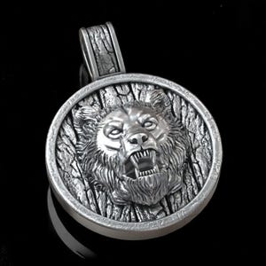 Handmade Baribal Black Bear Amulet Pendant 43mm – Forest Totem Necklace, Animal Power Jewelry, Fierce Gift for Him, Tribal Spirit Charm