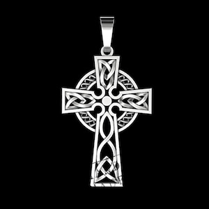Sterling Silver Celtic Cross Pendant Necklace – Intricate Knotwork Irish Cross Jewelry, Symbolic Protection Gift for Men or Women, Spiritual