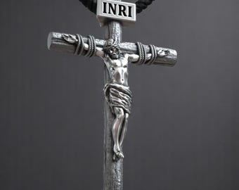 Handmade Jesus Crucifix Pendant – INRI Christian Cross Necklace for Men, Catholic Sterling Silver Religious Jewelry, Symbol of Faith