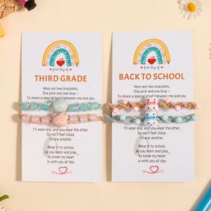 Back to School Bracelet, First Day of Kindergarten Bracelets, First Day Of School Gift, Mommy and Me Heart Braided Matching, Family Bracelet