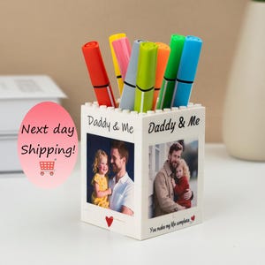 Personalised Daddy & Me Lego Brick Desk Pencil Pot, Custom Back to School Block Pencil Pot, Gifts for Dad, Kids, Chirlren, Student,