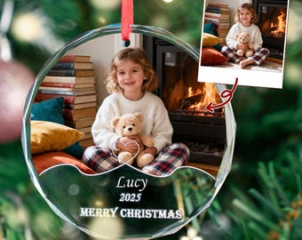 Boule De Noël Personnalisable Avec Photo Famille - Ornement En Cristal Pour Sapin, Cadeau Souvenir Personnalisé