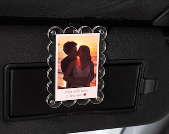 Clip de visera de coche con foto personalizada de San Valentín, regalo de pareja personalizado para él, regalos para novio, recuerdo único para parejas, regalo para conducir con cuidado