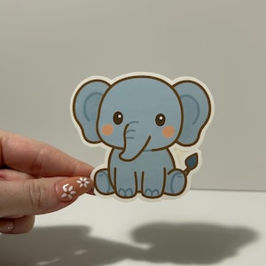 Kawaii Elephant Sticker – Matte/Holographic (Glossy) Waterproof Decal