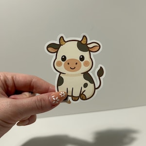 Cute Cow Sticker – Kawaii Cartoon Cow Vinyl Decal for Water Bottles, Laptops, Journals, MacBooks – Farm Animal Aesthetic Sticker