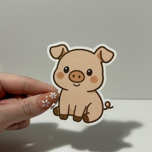 Cute Pig Sticker – Kawaii Animal Vinyl Sticker, Farm Animal Decal, Water-Resistant Sticker for Laptop, Water Bottle, Journals, Gifts