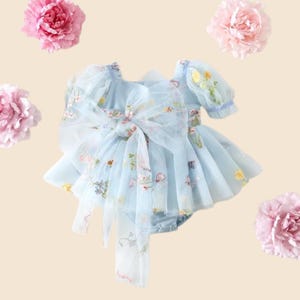 Baby Girl Birthday Dress in Blue | Floral Embroidered Tulle Dress | 1st Birthday Outfit, Cake Smash, Summer Party, Photoshoot Toddler Dress