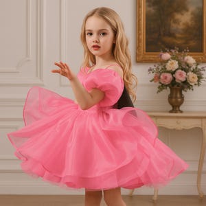 Girls Big Bow Dress, Puff Sleeve Princess Dress Toddler, Birthday Party Dress, Flower Girl Gown, Off Shoulder Tutu Dress for Kids Dress 3–8Y