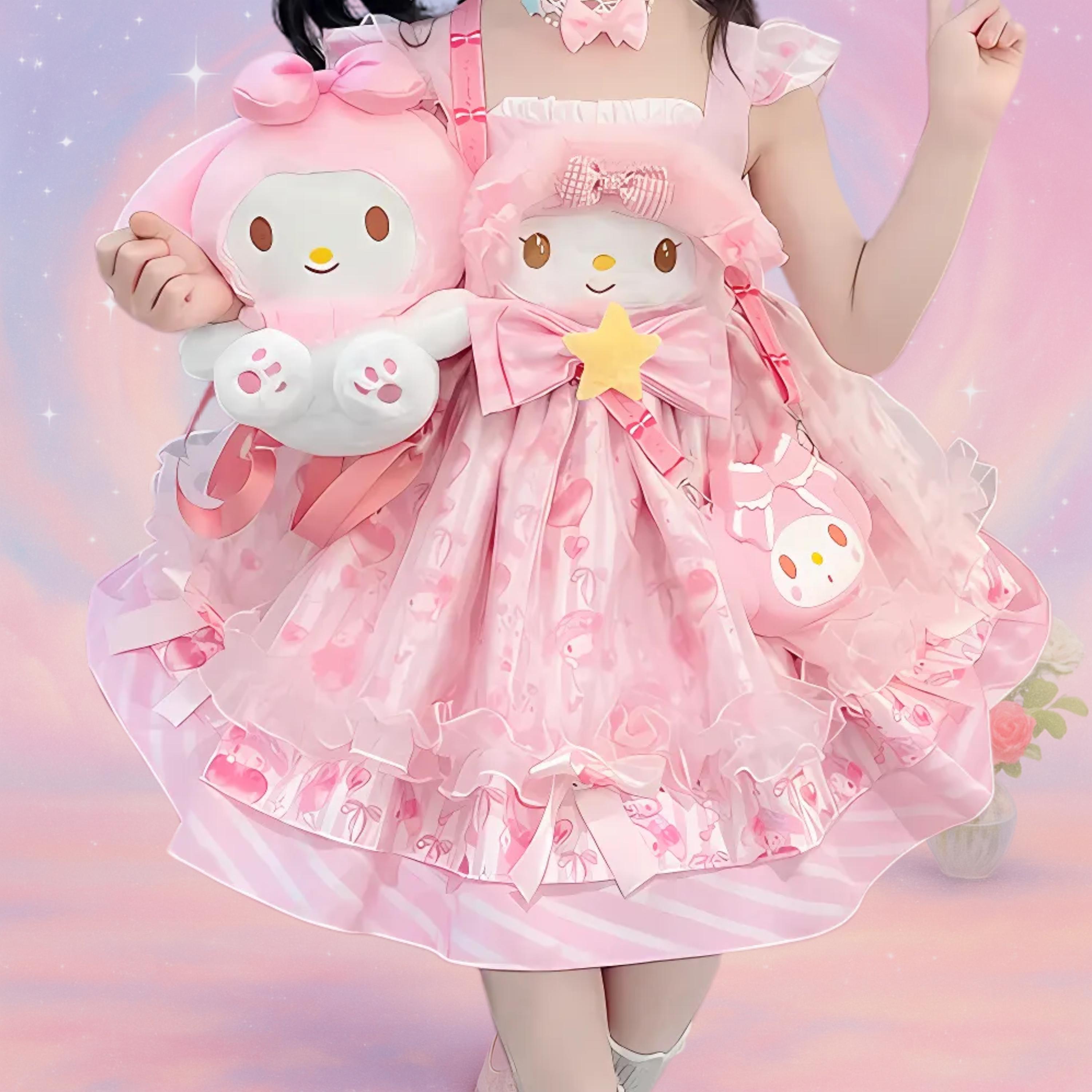 open lace back dress Kawaii Aesthetic Sanriocore Pink My Melody Pajama Set – The Kawaii Factory main image 0