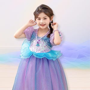 Mermaid dress, Little mermaid birthday outfit, toddler mermaid costume, purple tulle princess dress, baby girl dress, Ariel inspired dress