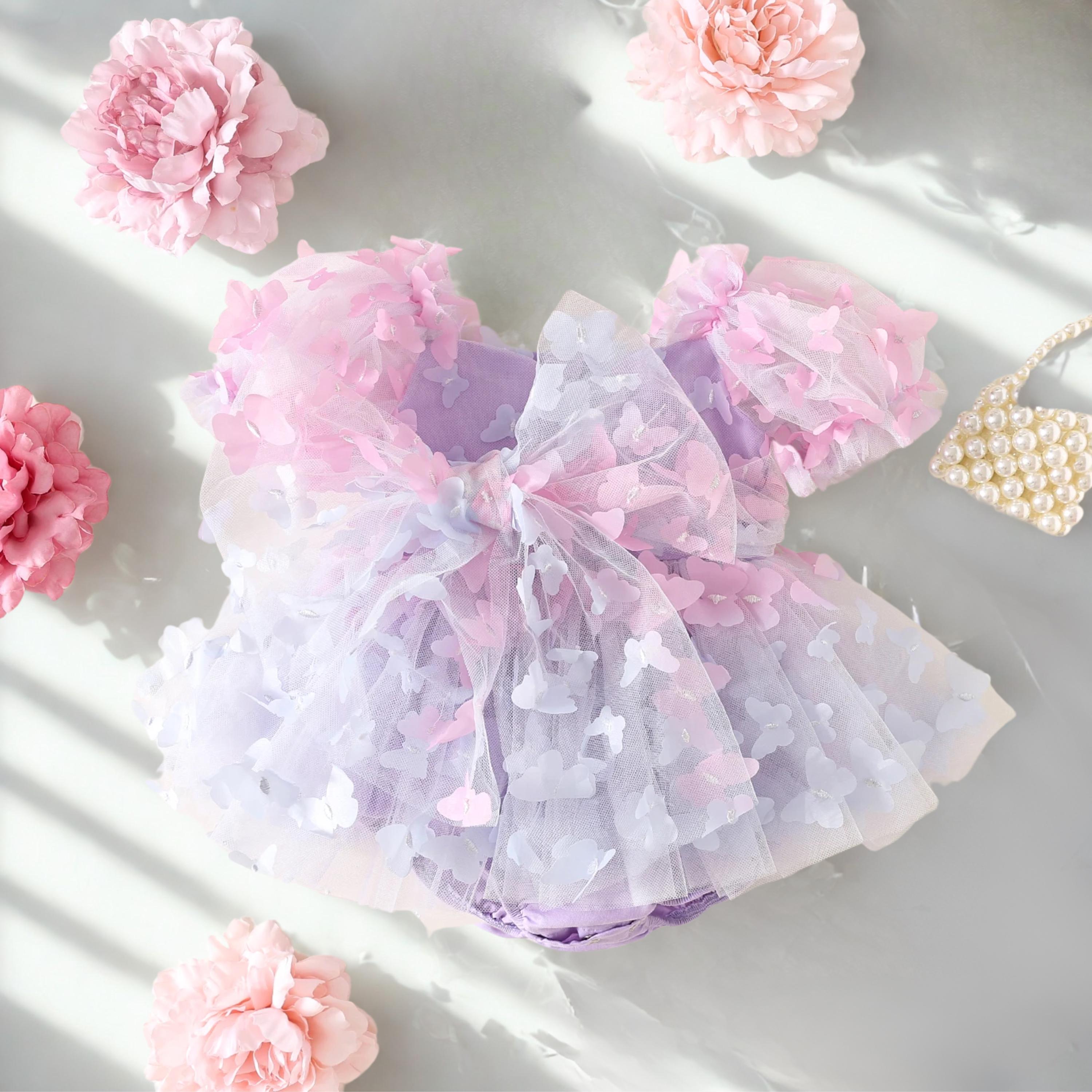 Butterfly Birthday Dress Baby Girl, 1st Birthday Outfit, Tulle Romper with Bow, Cake Smash Clothes, Infant Girl Photoshoot Outfit, Baby Gift