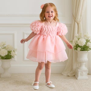 Puff Sleeve Baby Girl Dress - Toddler Birthday Princess Dress - Ruffle Tulle Ball Gown - 1st Birthday Outfit - Party Dress for Girls 1-3Y