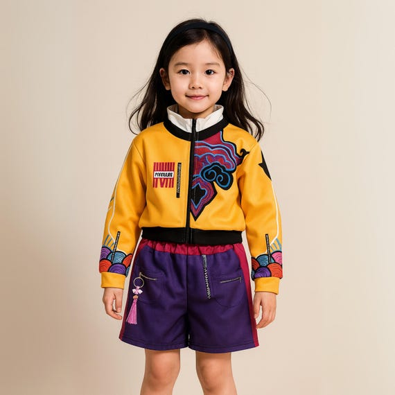Costume Cosplay K-Pop Demon Hunter Pour Fille - Veste, Short, Doublure, Perruque Violette - Tailles 5 à 12 Ans