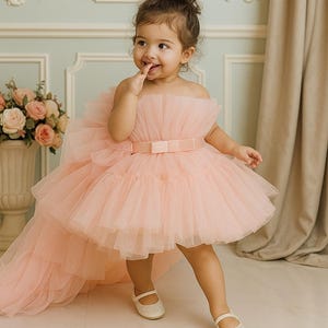Luxury Princess Birthday Dress for Girls – High Low Party Gown for Kids – Puffy Layered Mesh Dress – Toddler Girl Formal Pageant Outfit
