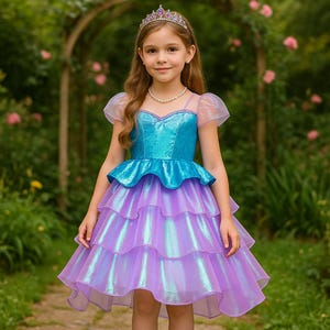 Girls Mermaid Costume, Shell Dress for Toddlers, Ariel Party Dress, Ocean Princess Outfit, Iridescent Ball Gown, Birthday Costume Dress
