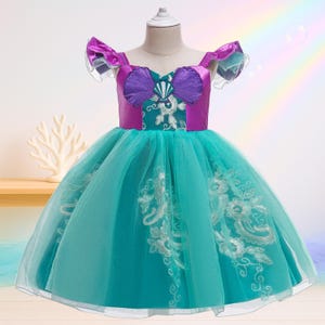 Girls Mermaid Costume, Shell Dress for Toddlers, Ariel Party Dress, Ocean Princess Outfit, Iridescent Ball Gown, Birthday Costume Dress