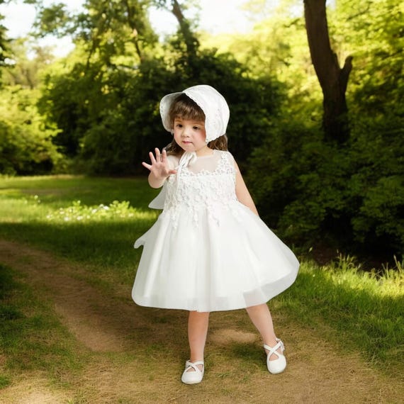 Christening Dress for Baby Girl Infant Baptism Gown With Sleeves