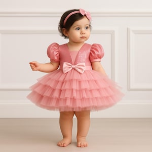 Peach Tulle Baby Dress: Ruffle Party Outfit, 1st Birthday Gown