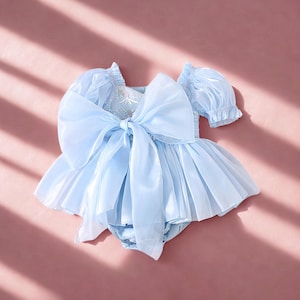 Baby Girl Birthday Outfit, Romper Dress with Big Bow, Puffy Sleeves, Floral Bodysuit for 1st Birthday, Photoshoot, Cake Smash, Infant Gift