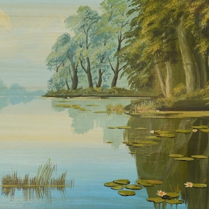Original Oil Painting on Plywood River Landscape with Trees &quot;On the Suli River&quot; Ukrainian Artist V. Shahmatov, 2000s, Original Gift