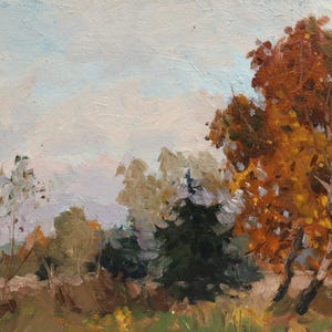 View of Kara-Dag from the city of Ordzhonikidze, Ukraine. Original Vintage Oil Painting Fall Crimean Landscape, Artist V. Kryuchkov, 70s.