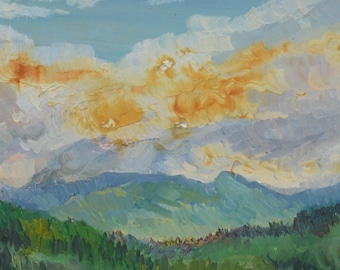 Original Summer Mountain Landscape Oil Painting, Signed Ukrainian Artwork