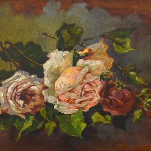 Antique Floral Oil Painting: Roses Still Life, European Artist Signed