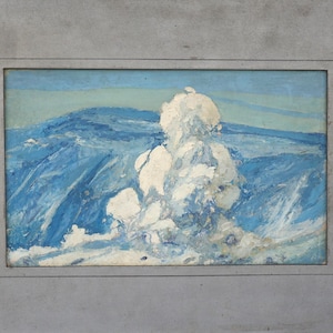 El Poder de la Ola. Pintura al óleo original vintage de paisaje marino sobre cartón del artista ucraniano V. Kibenko. Obra vintage firmada, 1985.