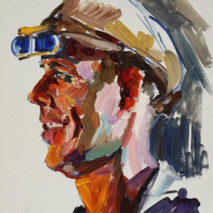 Male Portrait, Male Profile. Original Vintage Oil Painting on Canvas Ukrainian artist V. Zhuhan, 2000s. Sketch No2. Wall Portrait  Artwork.