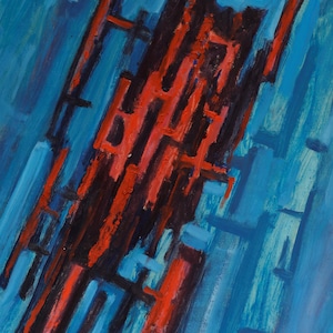 Modern Bright Signed Oil Wall Original Abstraction Painting on Cardboard Ukrainian Artist V. Kovalenko Contemporary Artwork, 82 х 62 cm