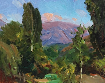 Paesaggio originale "Giornata luminosa". Impressionismo, olio su cartone, firmato dall'artista ucraino V. Kryuchkov, opera d'arte vintage del 1993.