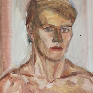 Vintage Oil Portrait Painting on Cardboard (50x35 cm)