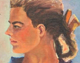 少女の肖像画、女性の肖像画、80年代。ヴィンテージのオリジナル小品