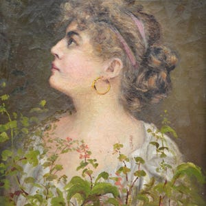 Antique Female  Portrait. Original Oil  Painting from the era of Imperial Russia. Old Portrait Artist unknown. Unsigned Artwork,19th century