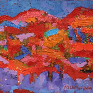 Celebration, 2003. Vintage Original Abstract Expressionist Oil Painting on Canvas  Ukrainian Artist Esinency Dan. Vintage Signed Artwork