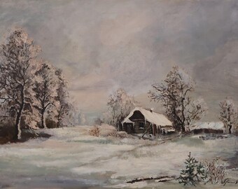 田園風景 印象派 アンティーク油絵 オリジナル ソビエト美術