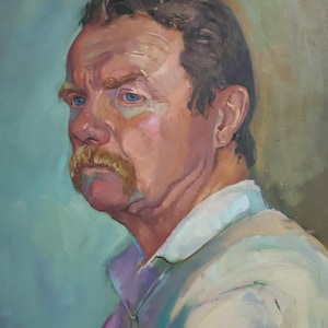 Pintura al óleo original, retrato masculino, artista ucraniano A. Kulagina, obra de arte firmada, 2002.