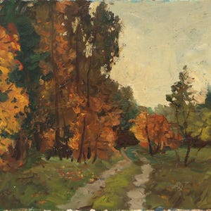 Forest Silence, 1981. Vintage Oil Original Painting Forest Landscape, Ukrainian Artist V. Kryuchkov. Wall Art Home decor, Original Gift.