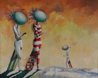 抽象絵画 前衛的な表現主義 アンティークの油絵 オリジナル ソビエト