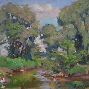 Oil Painting Original, Landscape &quot;Willows by the River&quot;, Ukrainian Artist, Signed Artwork, 2006.