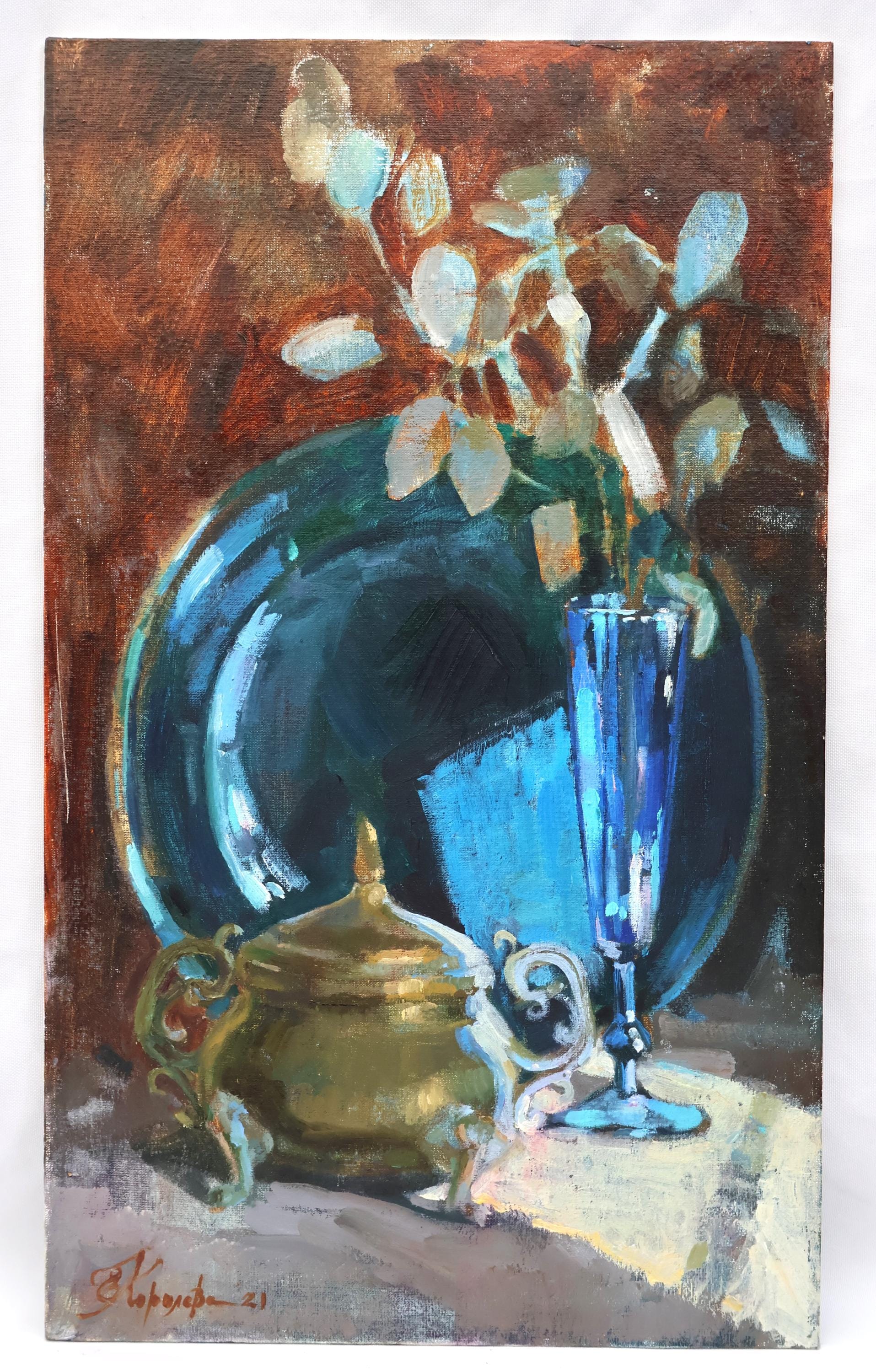 Still Life Oil Painting: Blue Goblet, Antique Sugar Bowl, Olena