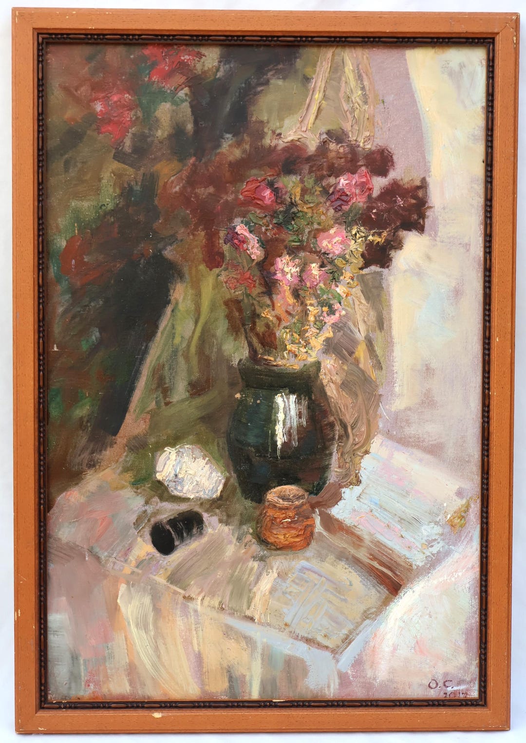 Original Floral Still Life Signed Oil Painting Canvas on Cardboard ...
