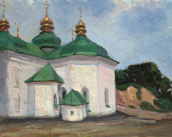 農村景観印象のアンティーク油絵独自のソ連のアウクライナの