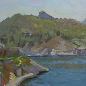 Oil Painting Original Art Seascape Balaclava Bay Ukrainian Artist A. Kulagina Signed Artwork, 2009