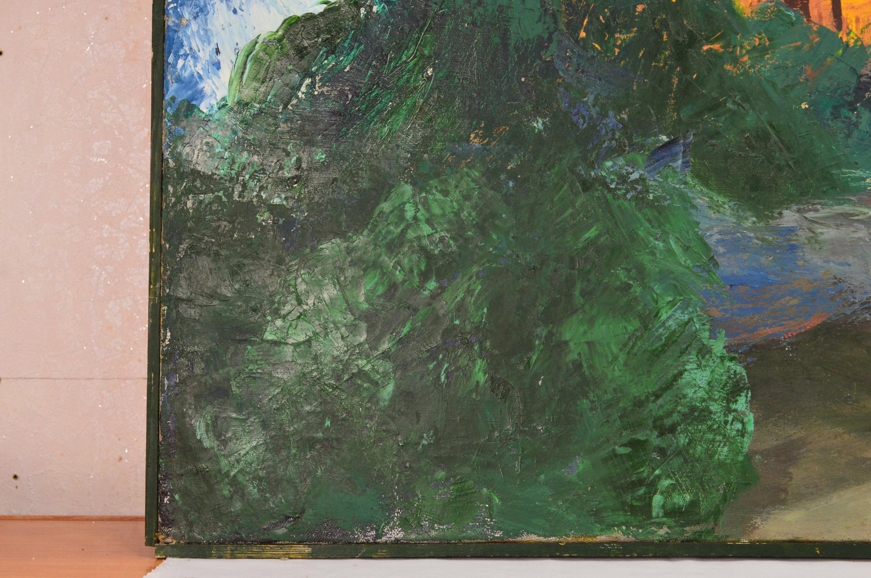 油絵　風景画　教会 坂元輝行「教会のある風景」油絵 額縁外寸39.5x32.5x厚み6.0cm 絵 SM