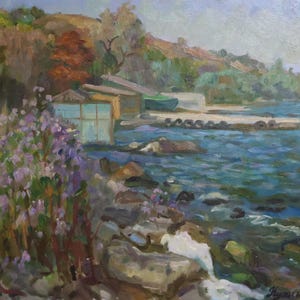 Original Oil Painting, Landscape, Seascape, Seaside, Seashore, Ukrainian Artist A. Kulagina, Signed Artwork, 2021.