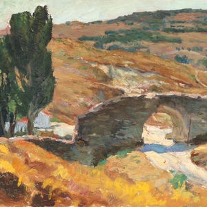 Hilly Steppe Ukraine. Bright Original Vintage Oil Painting Summer Landscape, Ukrainian Artist V. Kryuchkov. Signed Artwork, 1970. Home decor