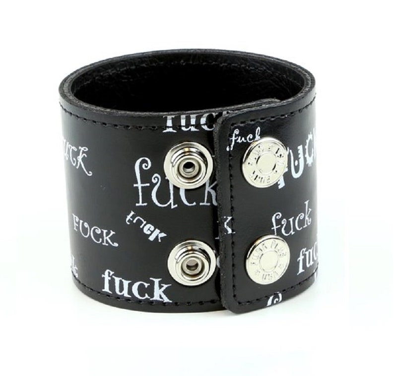 Black /& White F*uck Leather Wristband Cuff Bracelet 2-12 Wide DSBC364-BLK