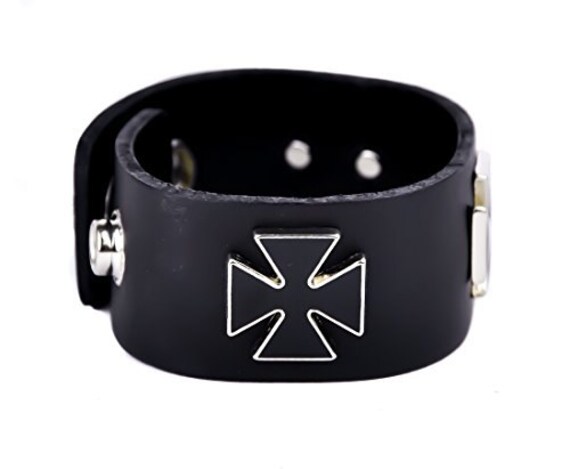 3 Black Inlay Iron Cross Quality Leather Wristband Cuff Bracelet 1 14 Lemmy's leather boots, design with Iron Cross