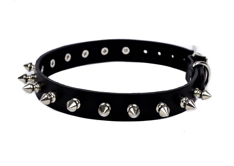 Black Leather With 12 Spike Choker Necklace Collar 34 Wide DSCK134